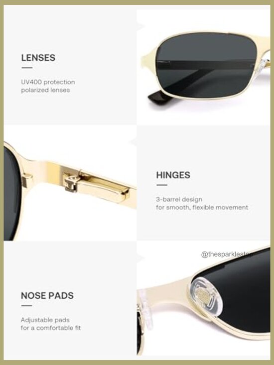 Retro Rectangle Polarized Sunglasses with Metal Frame main image 6